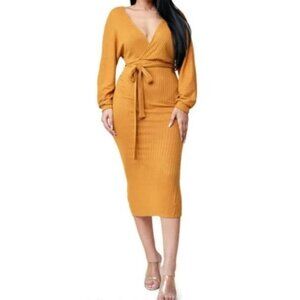 MV Mustard Vneck Lightweight Sweater Dress